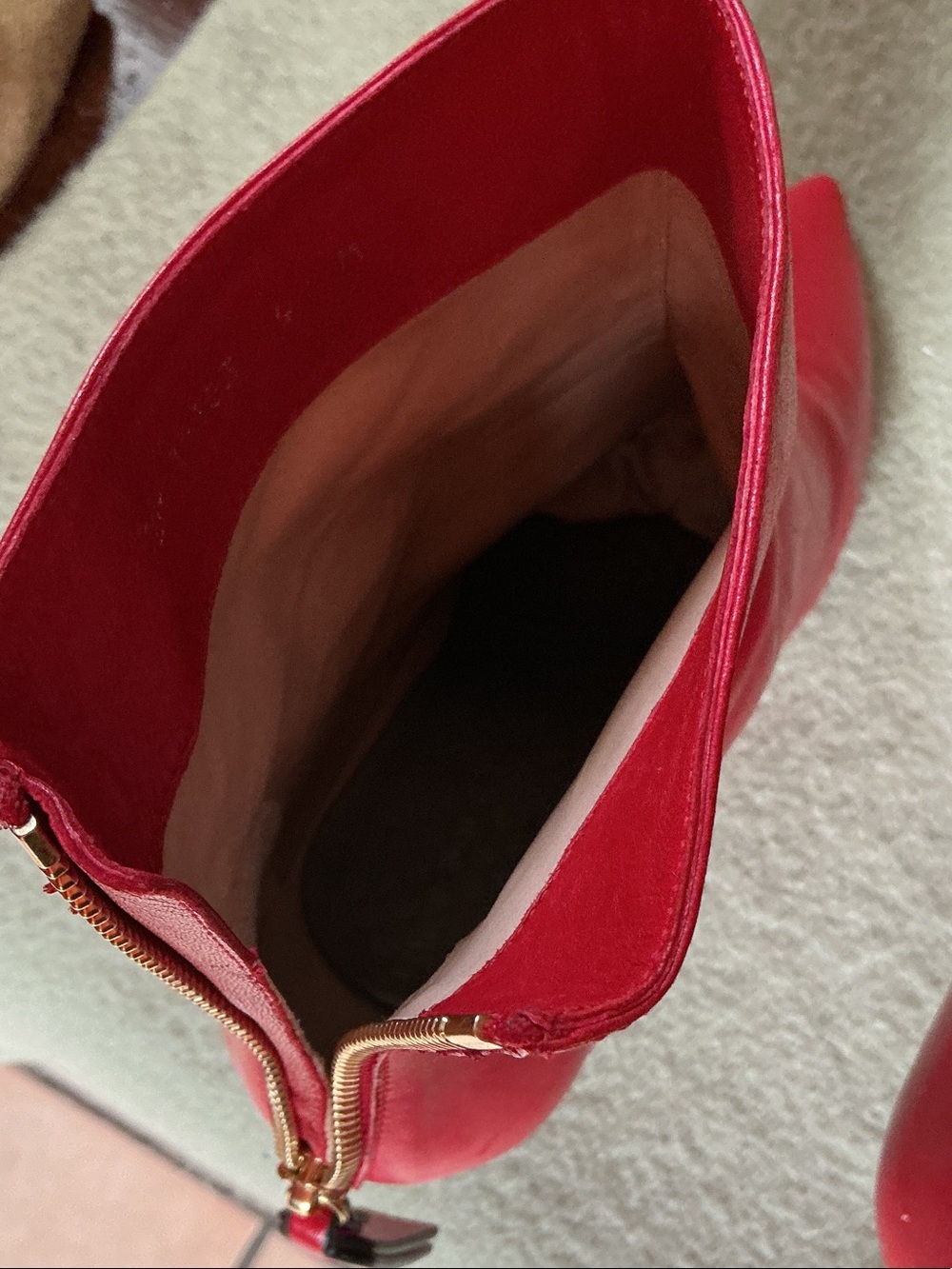 Stuart Weitzman Red Pointed Toe Leather Ankle Booties with Kitten Heel - Picture 6 of 10